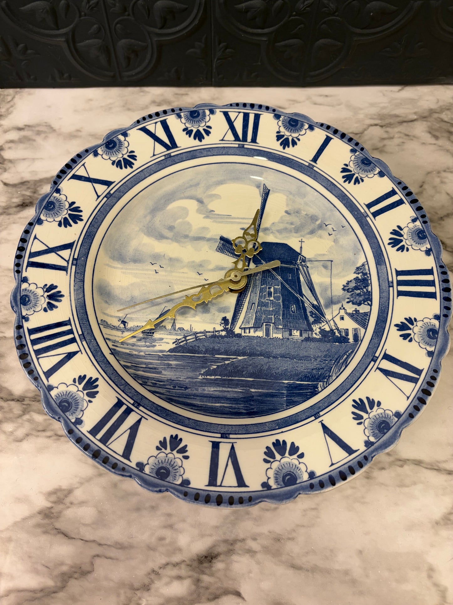 Delft Wall Clock with Windmill