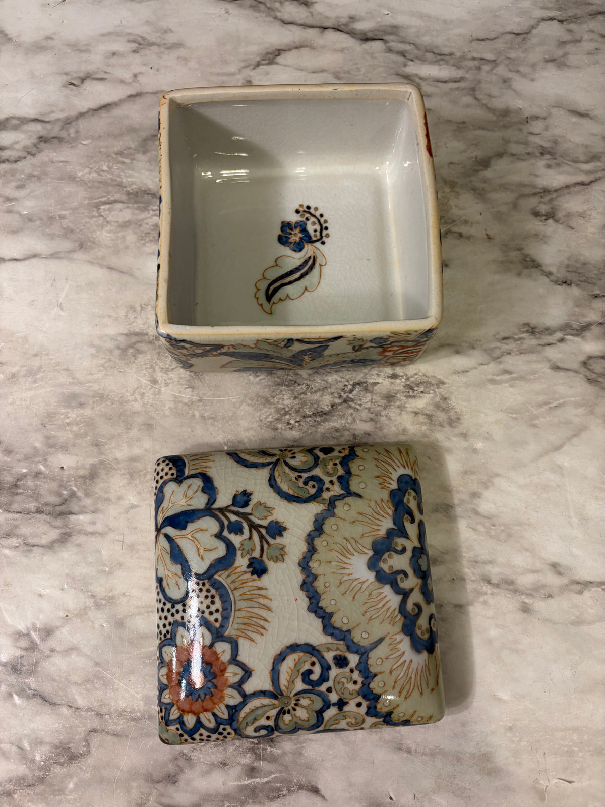 Square Ceramic Trinket box with Floral Design