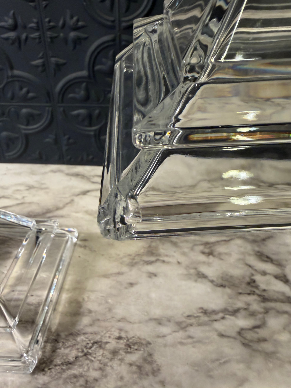 Shanon Crystal Roman Column Style Candlesticks - Chipped