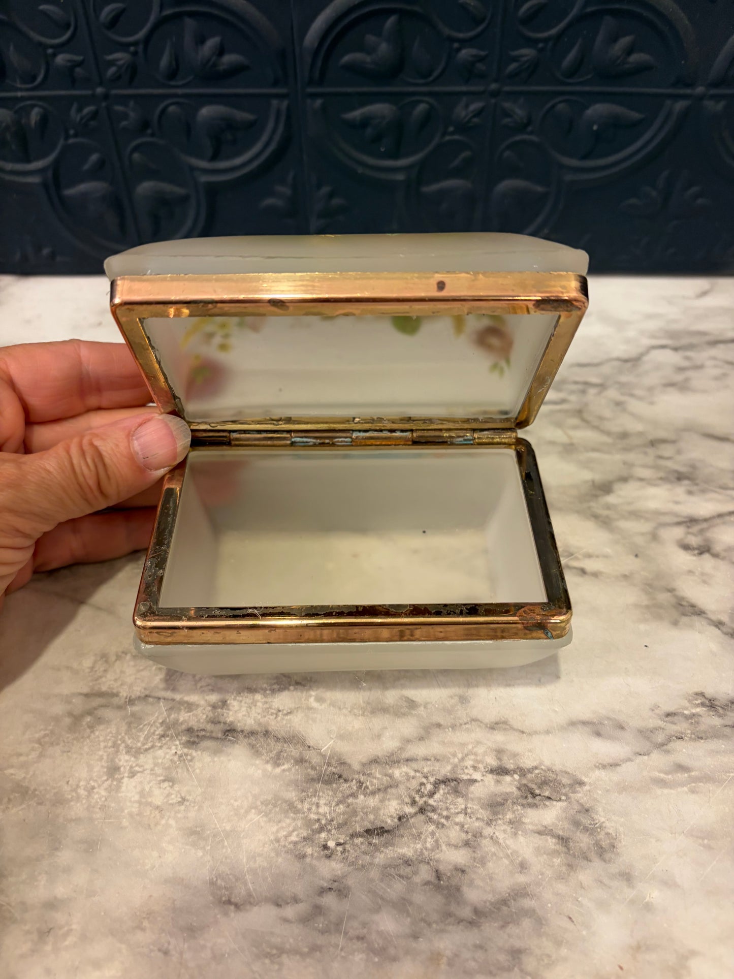 Frosted Trinket Dish with floral Top