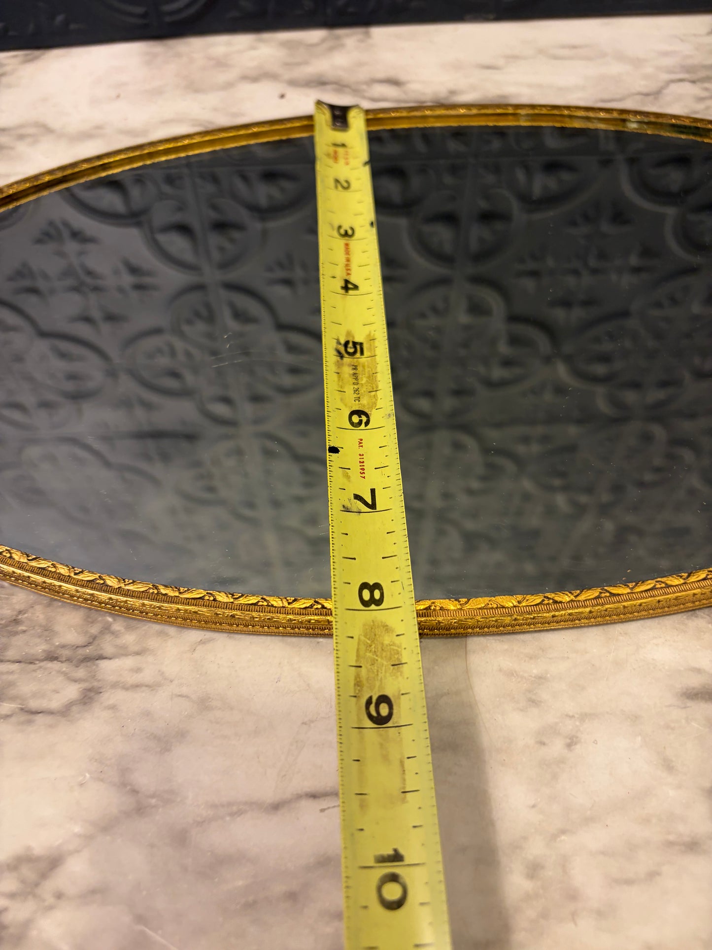 Oval Brass Mirror Tray with Roses 17"