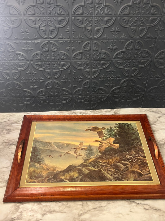 Wood Serving Tray with Flying Ducks