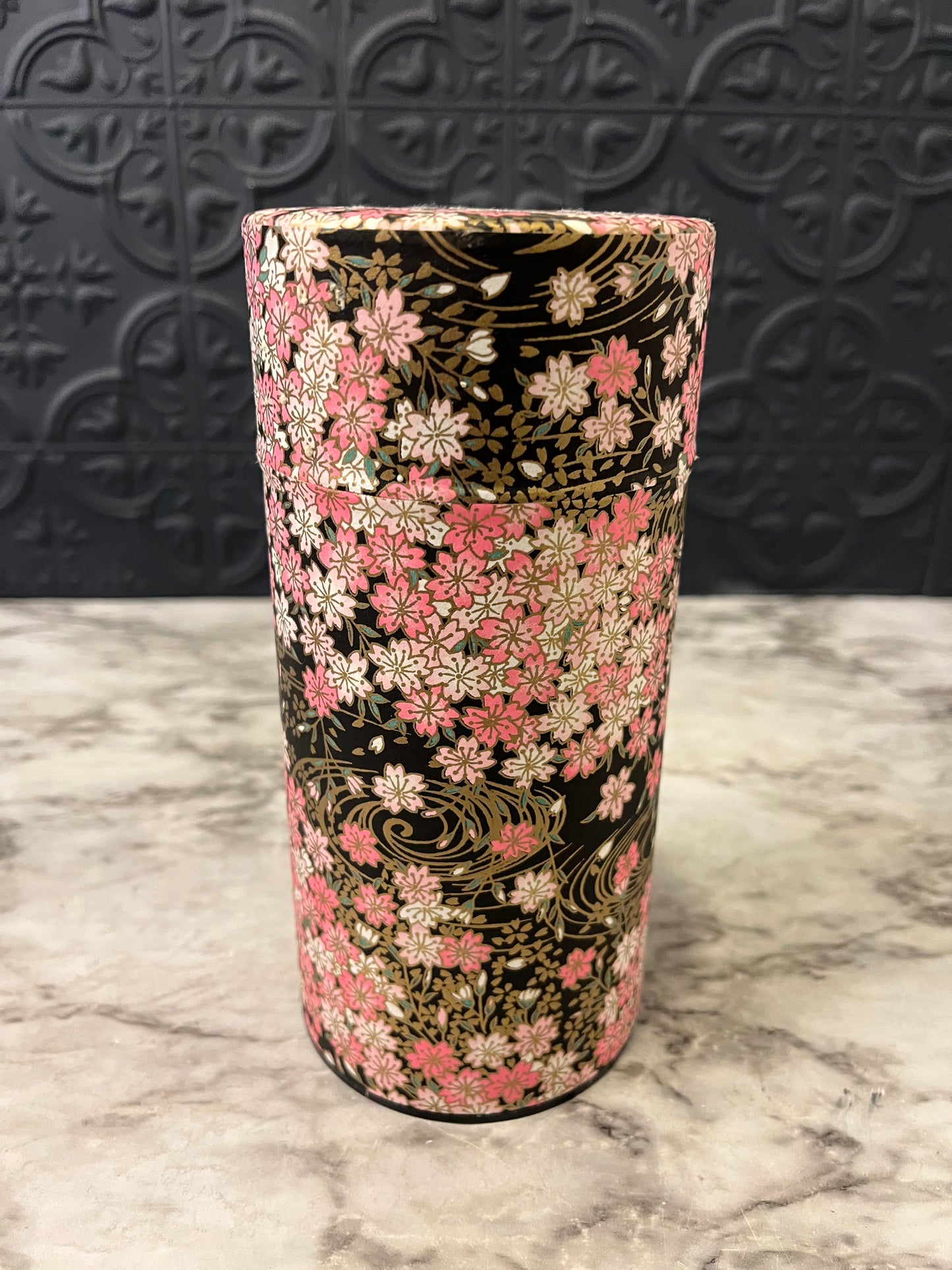 Pink and Black Floral Tea Canister
