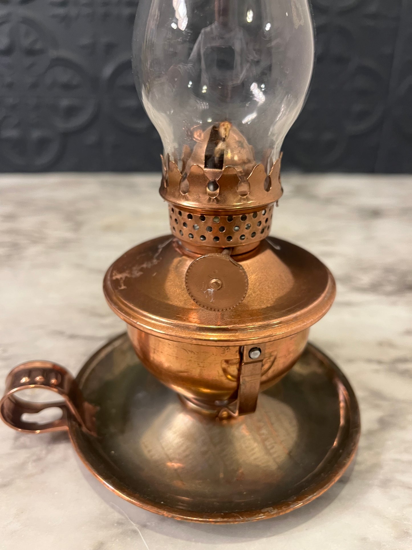 Small Copper Oil Lamp with hurricane