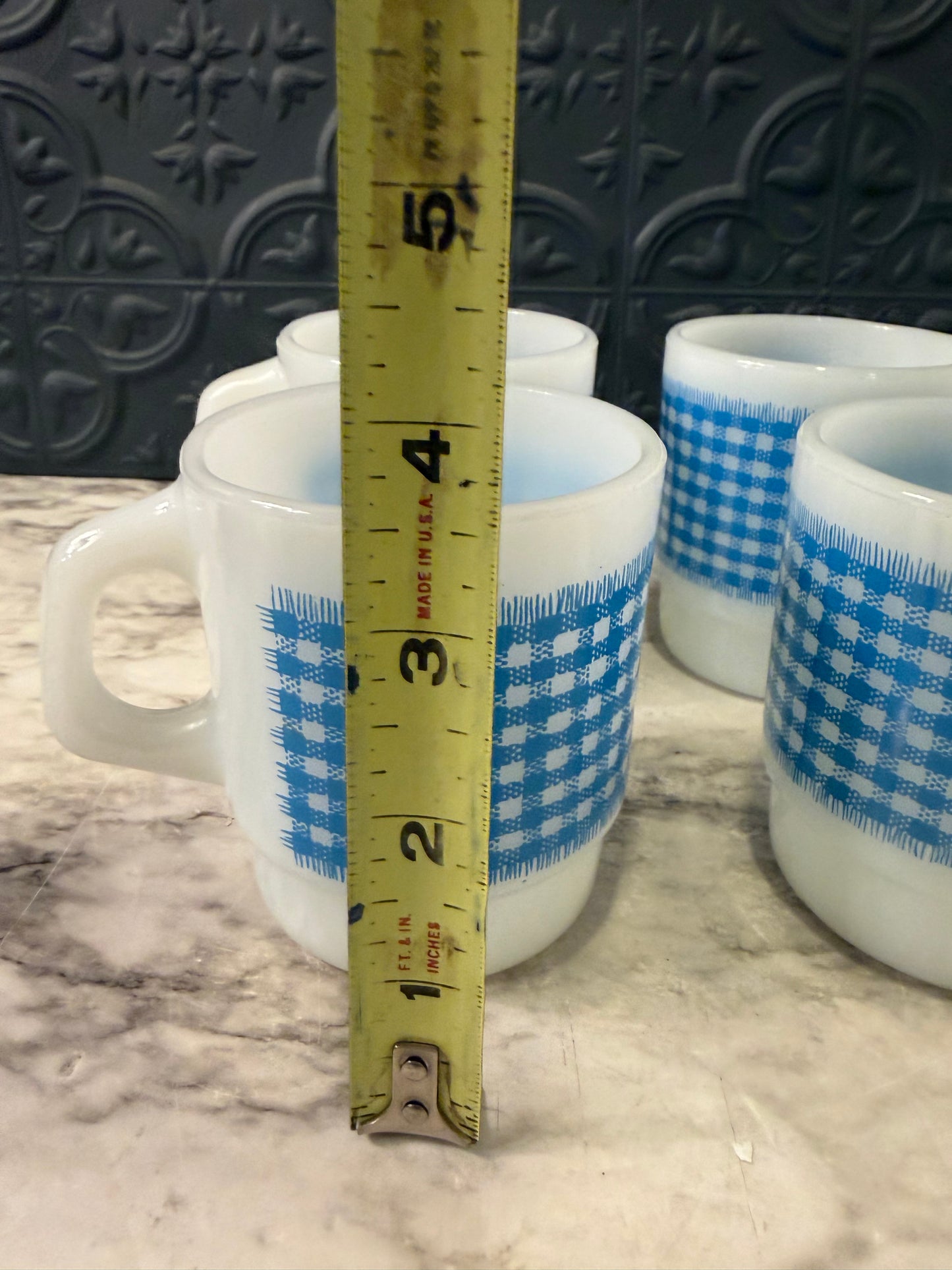 Fire King Blue Gingham Mug Set of 6
