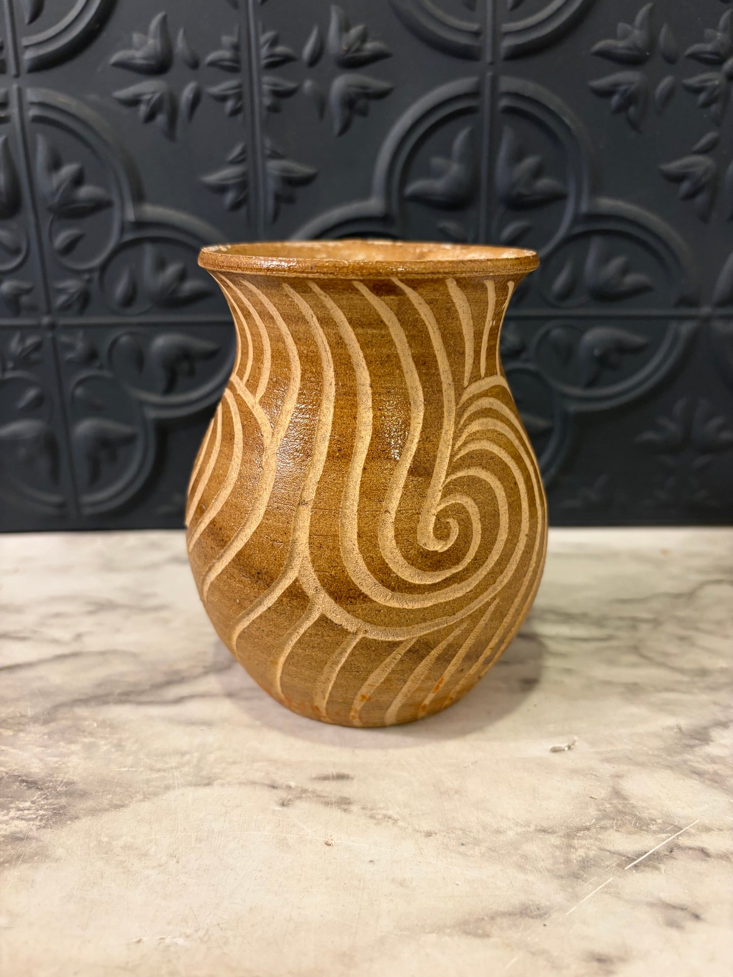 Studio Pottery Ceramic Art Vase with Coiled Handle