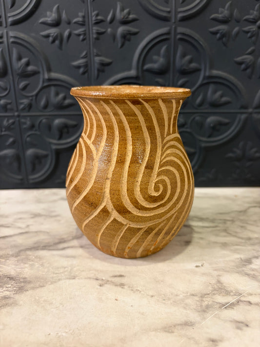 Studio Pottery Ceramic Art Vase with Coiled Handle