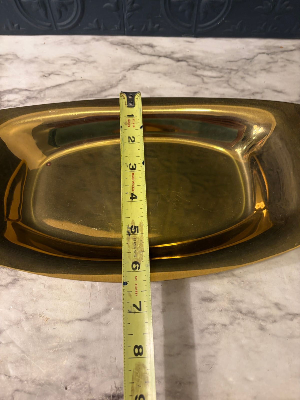 Vintage Gold Tone Serving Tray with Curved Handles