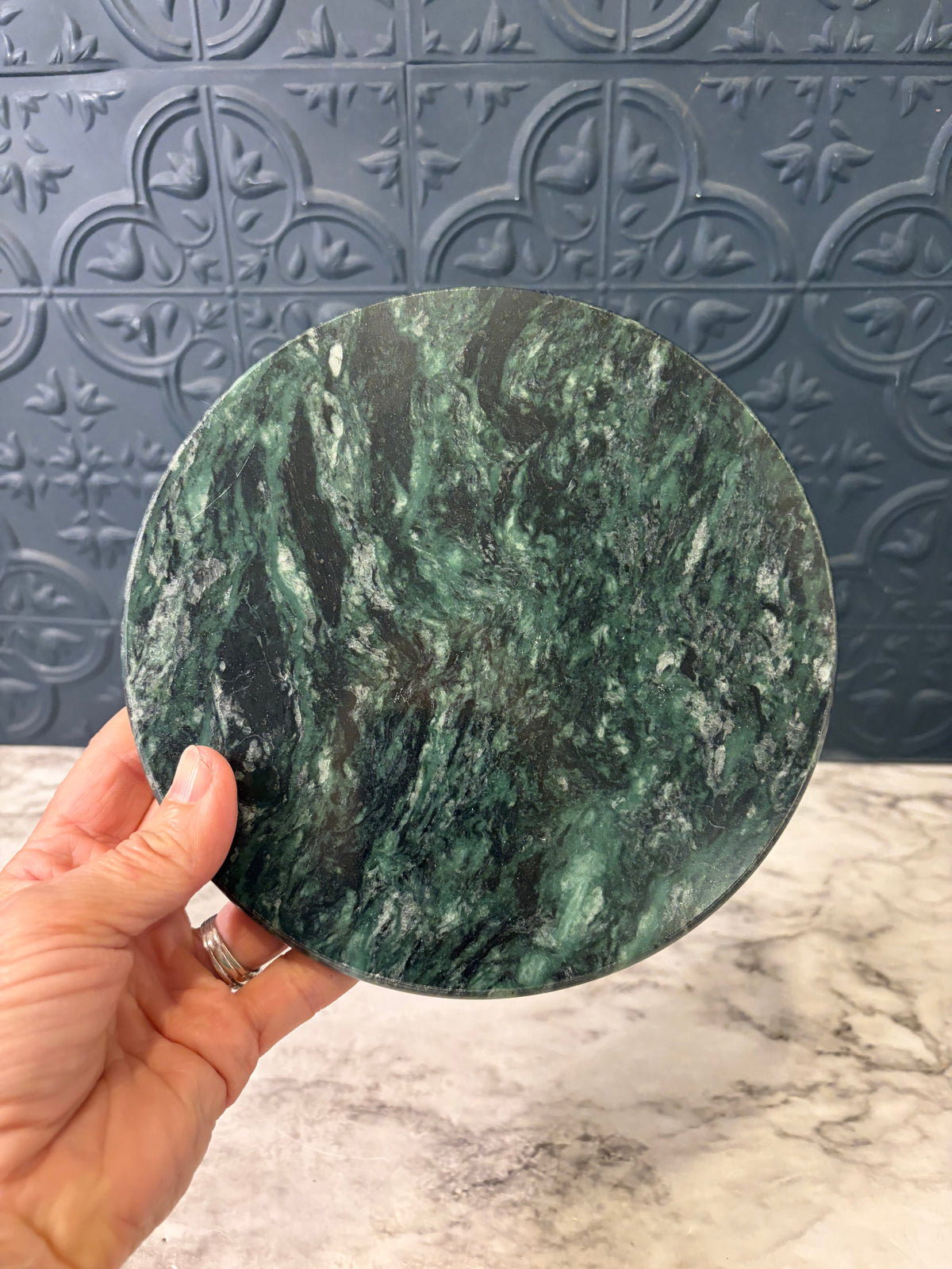 Round Green Marble Trivet  7"