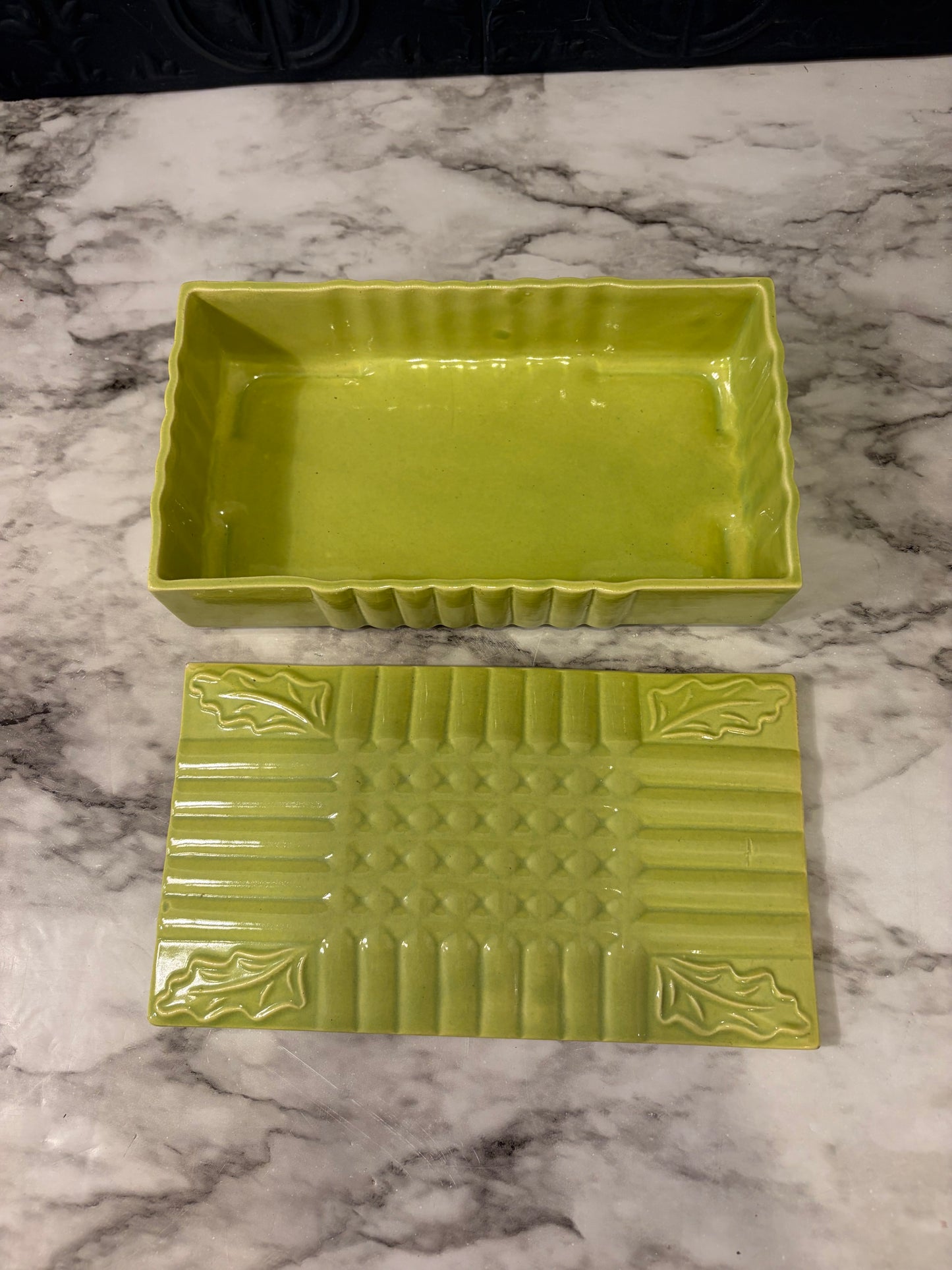Lime Green California Pottery Box with Lid