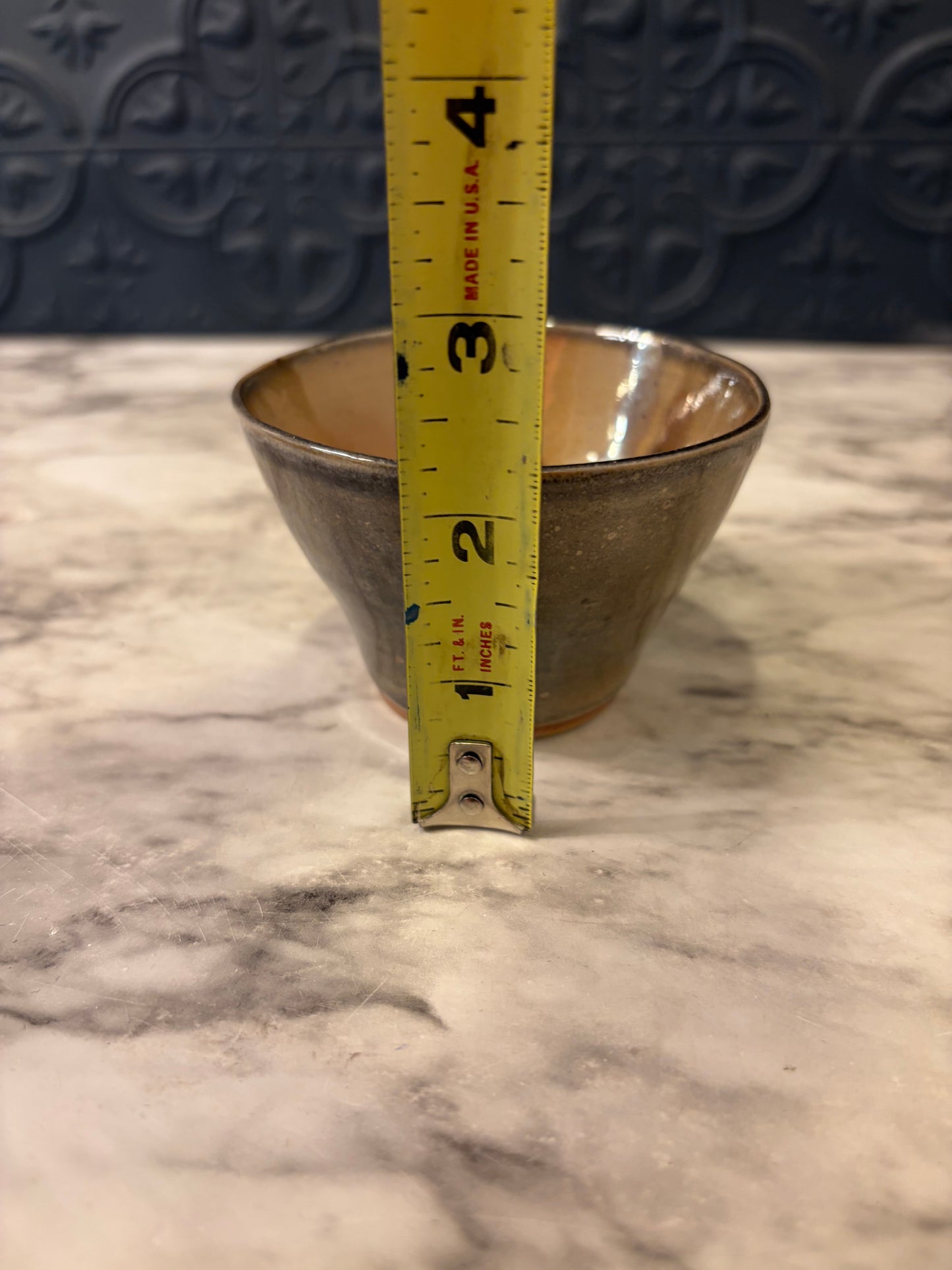 Small Pottery Bowl with Drip - Matoba KE Stamped