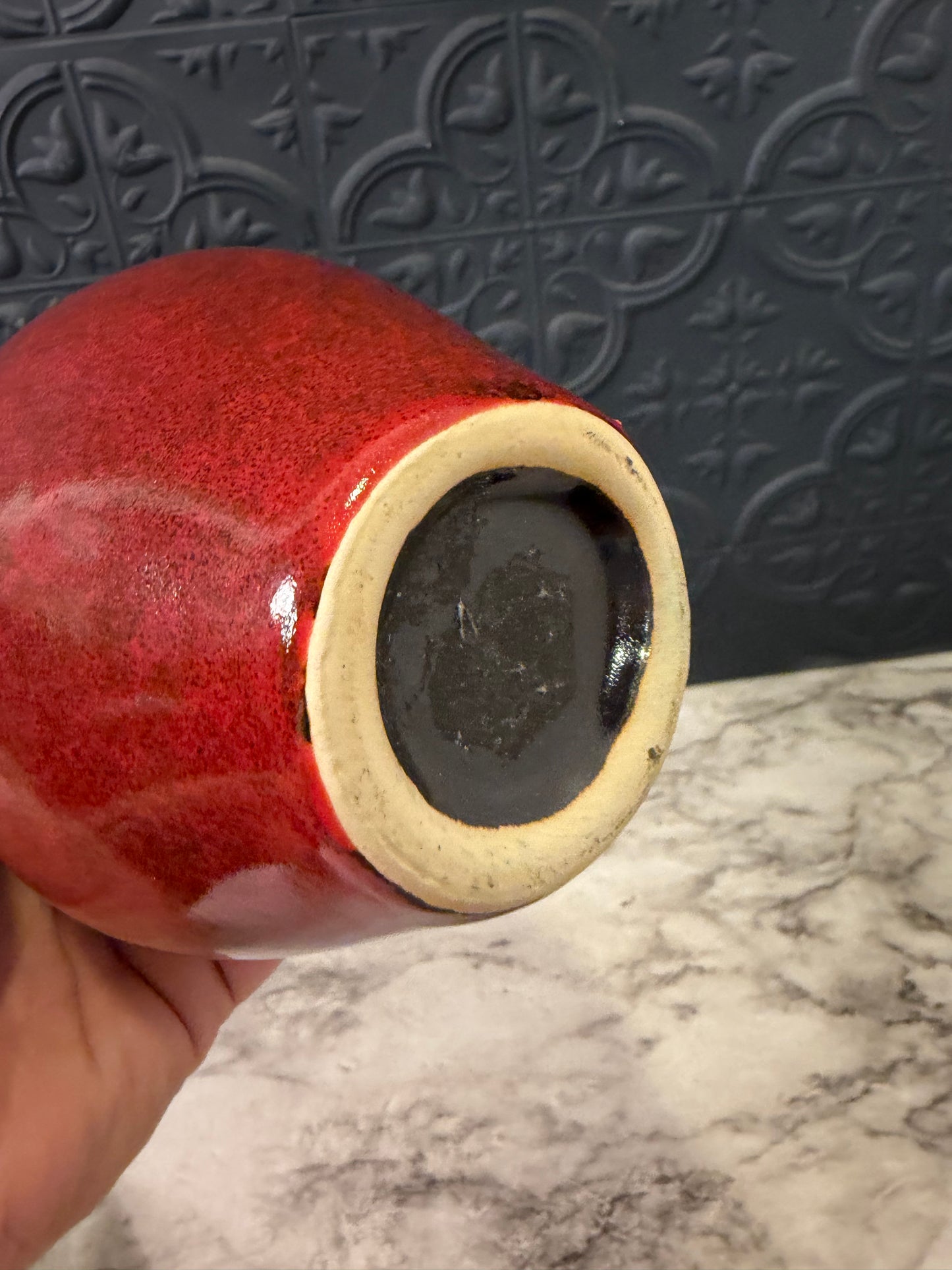 Teardrop Red Vase with Small Neck