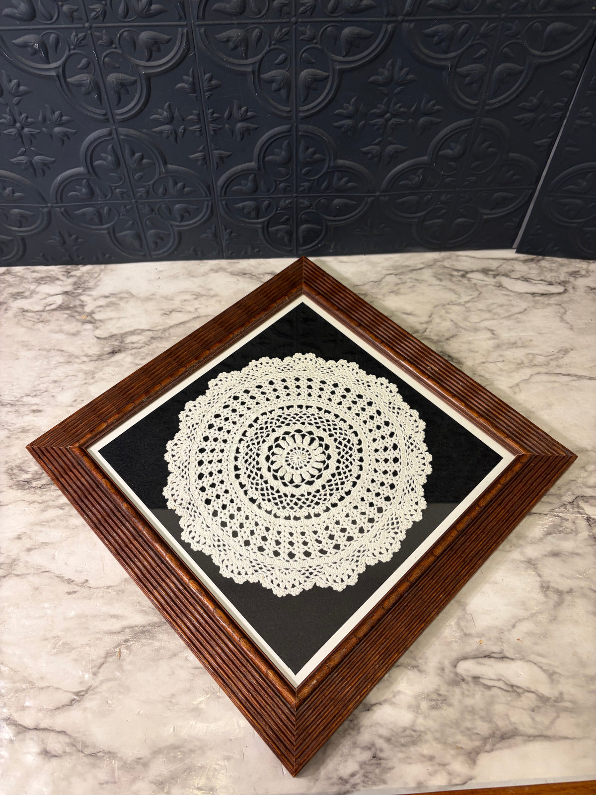 12.5" Ribbed Wood Framed Doiley