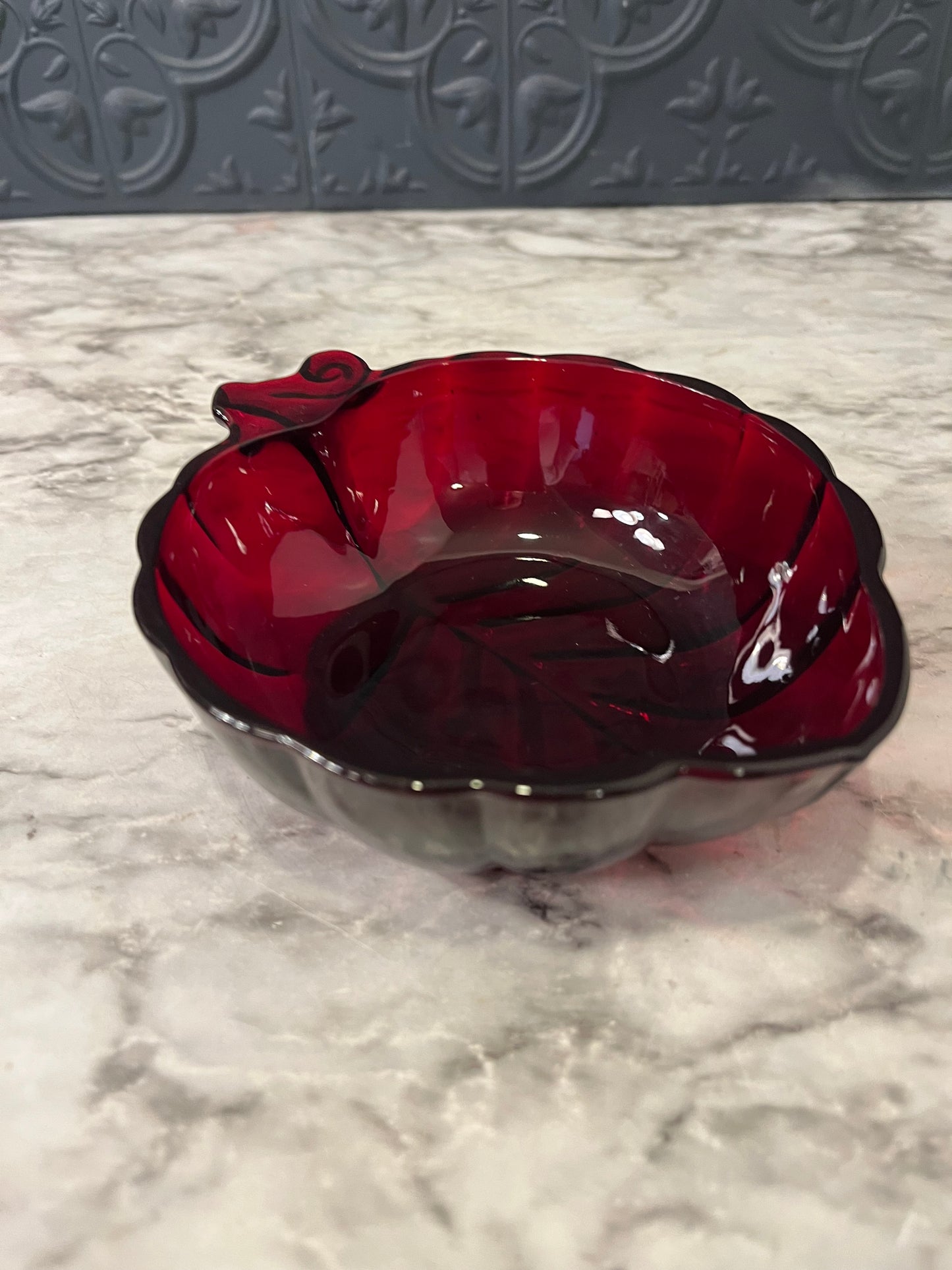 Ruby Red Glass leaf bowl