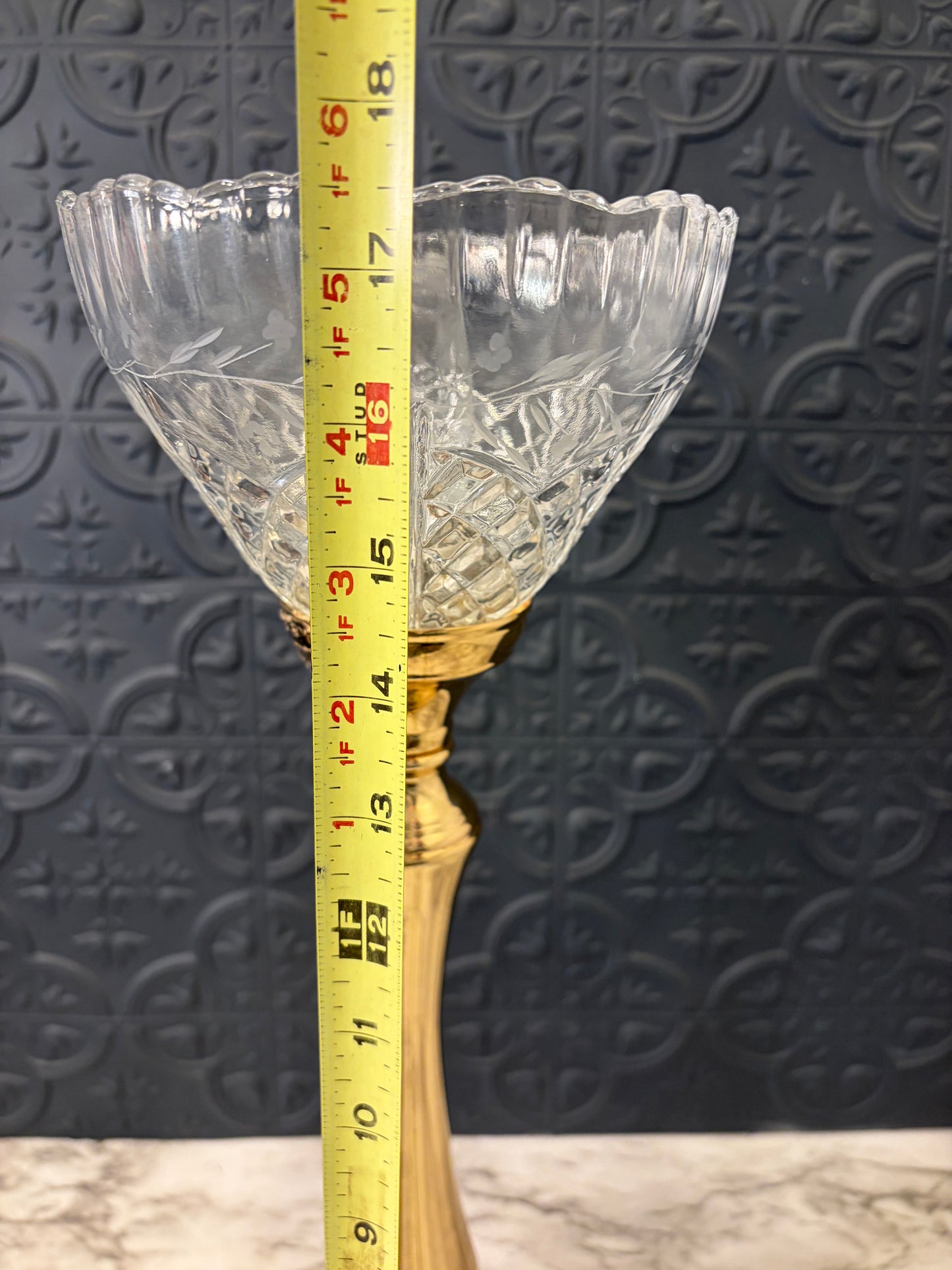 Torchiere Table Lamp Brass and Cut Glass