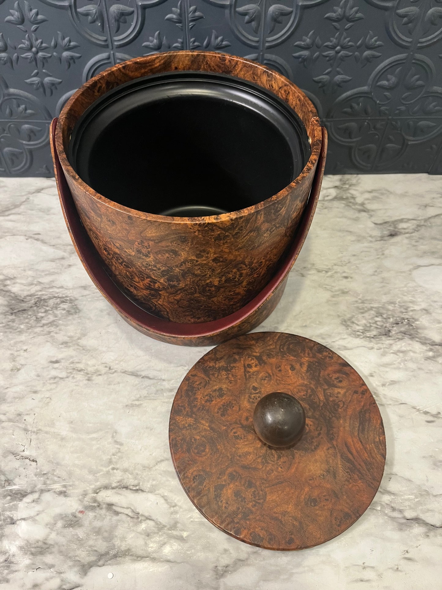 Faux Burlwood Vintage Ice Bucket