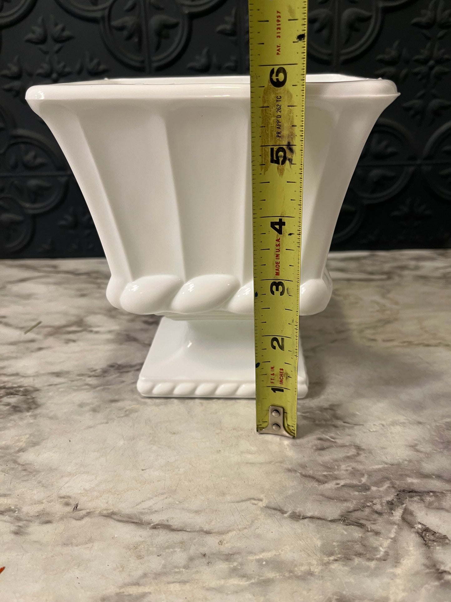 White Milk Glass Pedestal Planter Square with Rope detail