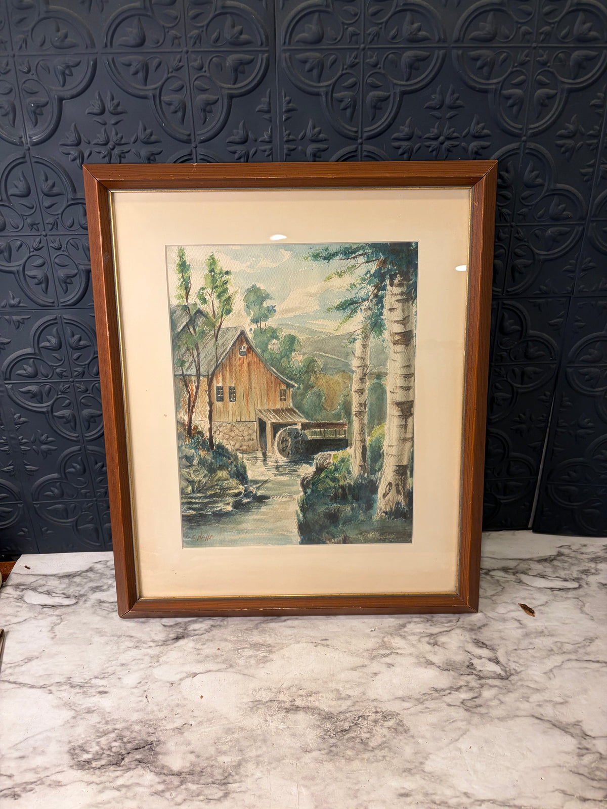 Original Pastel of Watermill Framed