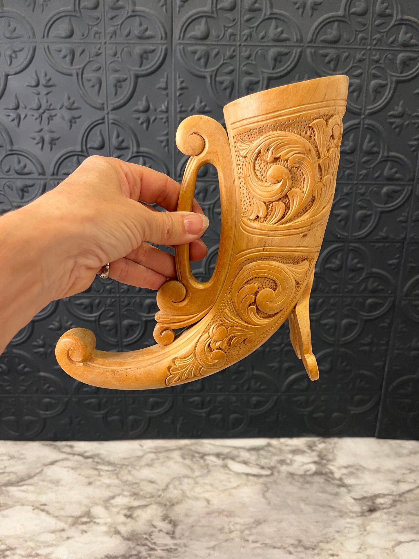 Norweigen Hand carved Drinking Horn