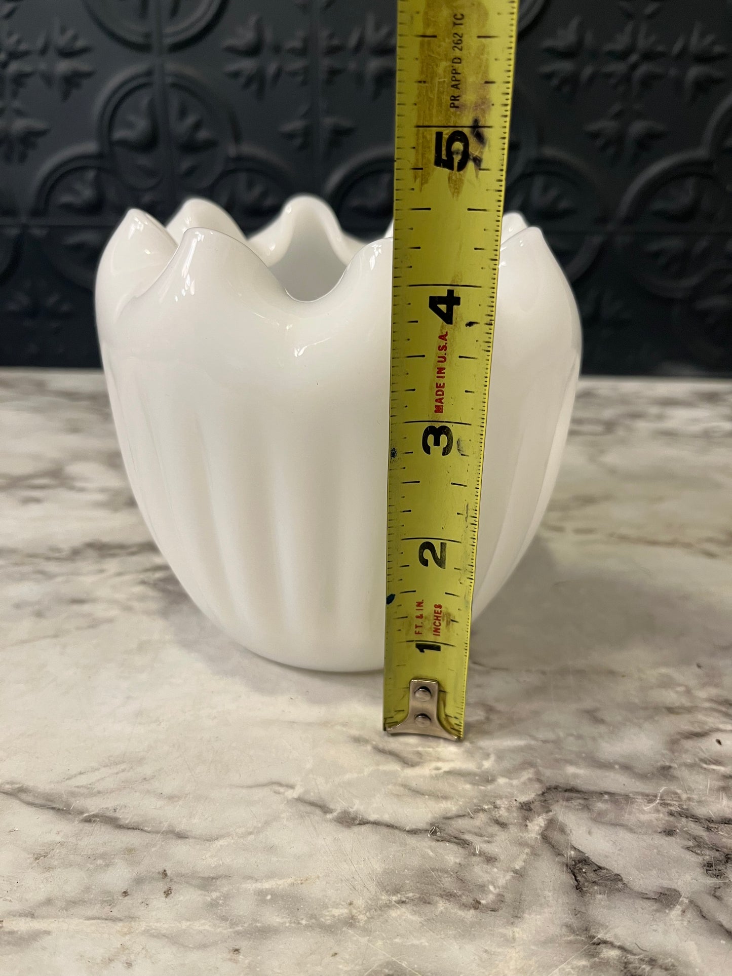 Milk Glass Pinched Rim Vase