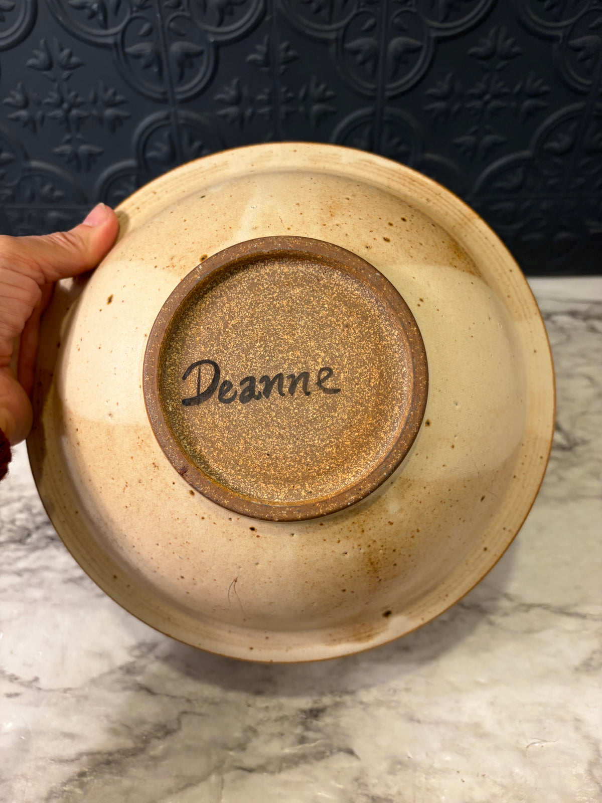 Studio Pottery Bowl with Blue Flowers