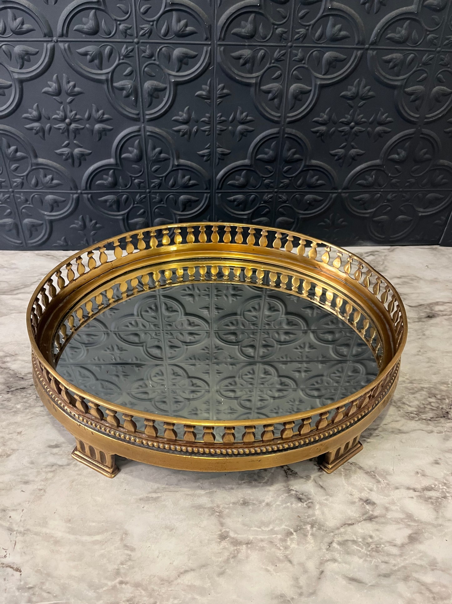 Heavy Brass and Mirror Footed Tray