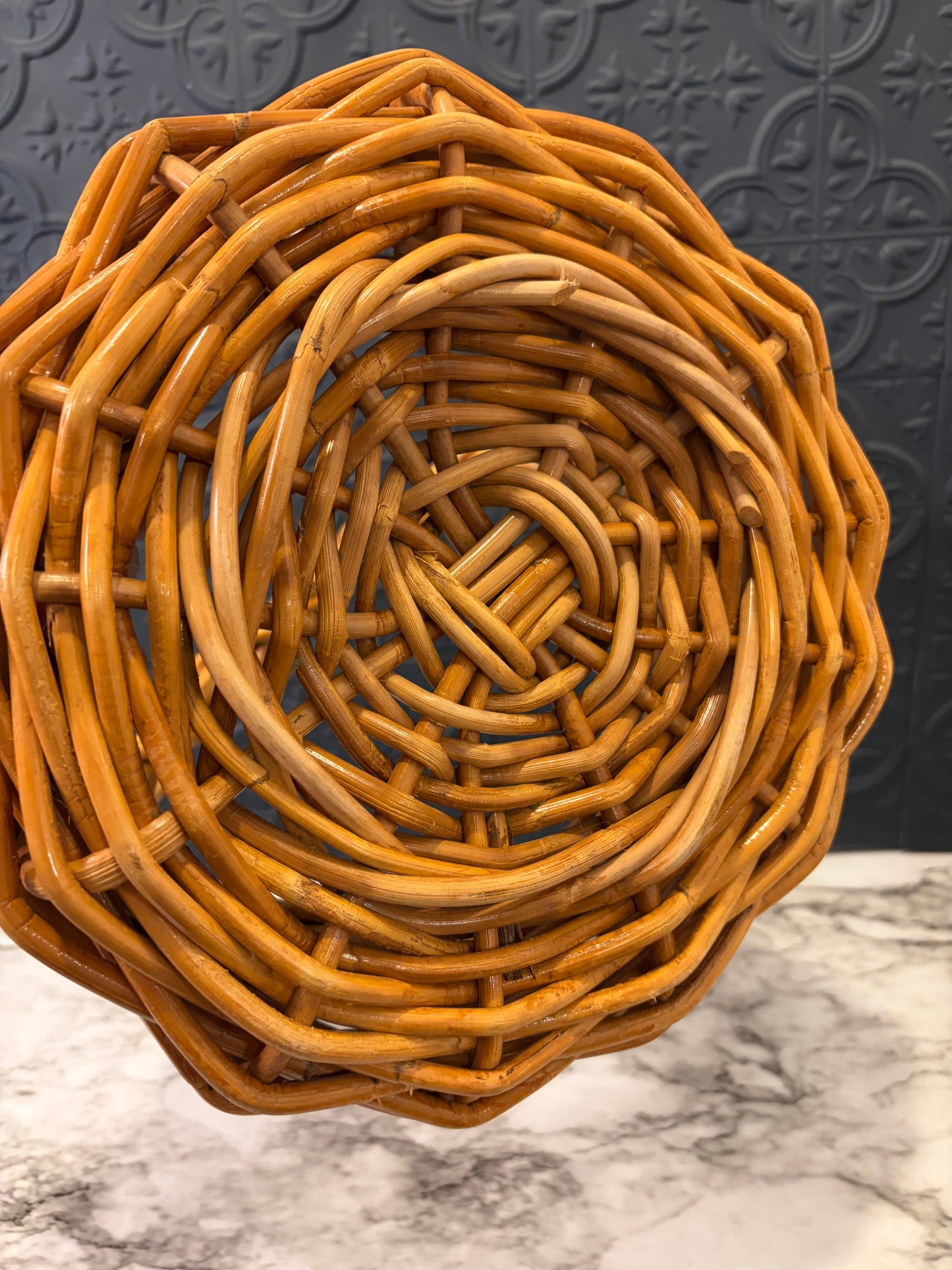 Wicker Gathering Basket with Zig Zags