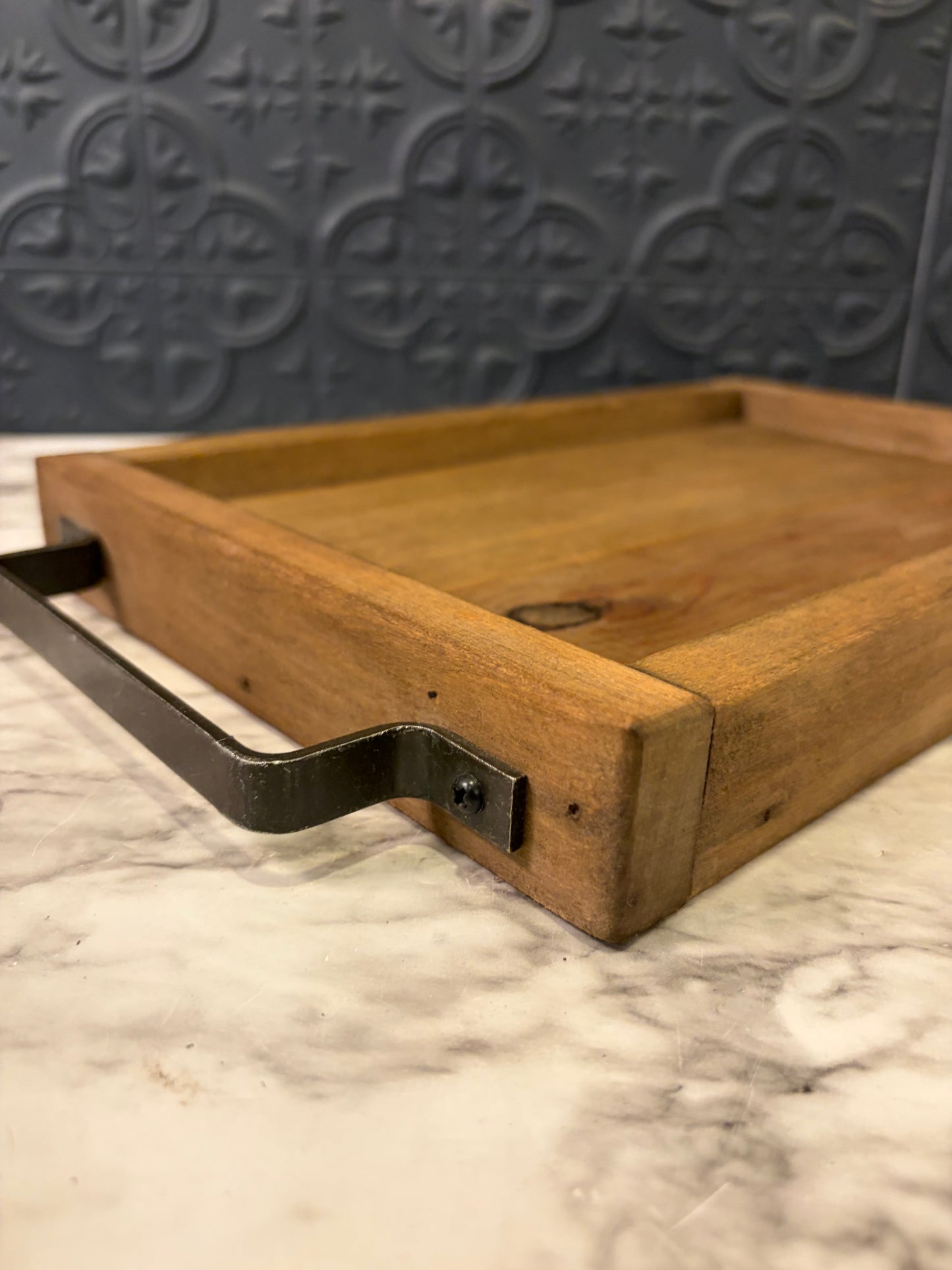 Rectangle Wood Tray with Iron Handles