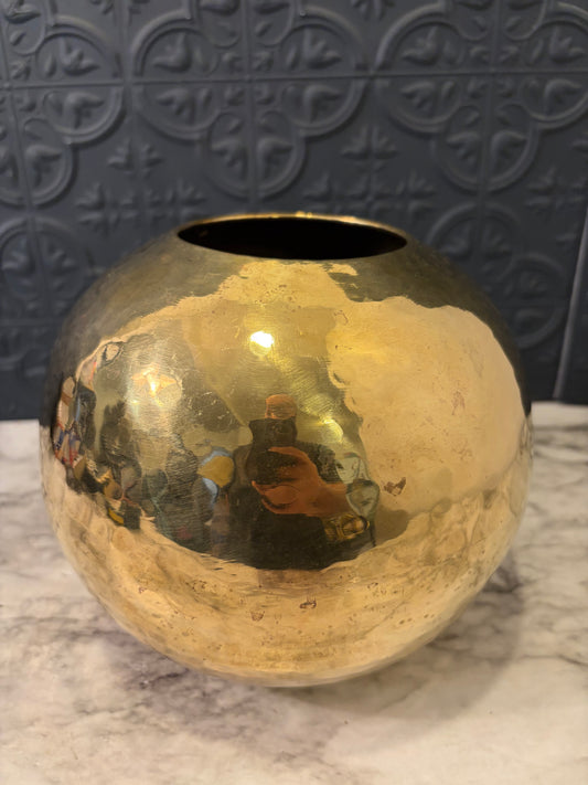 Hammered Brass Round Vase