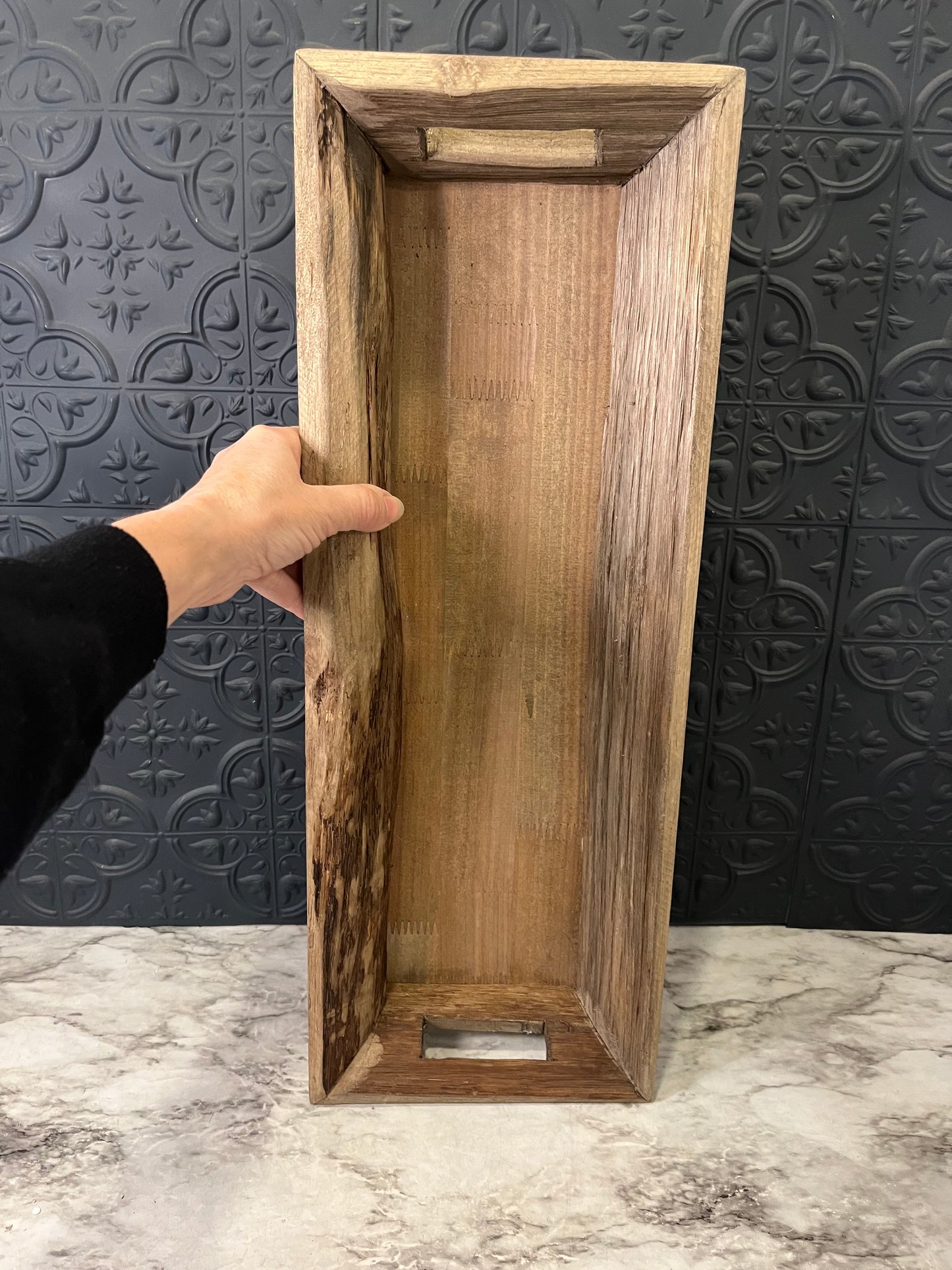 Long Rectangle Gray Wood Tray with Handles
