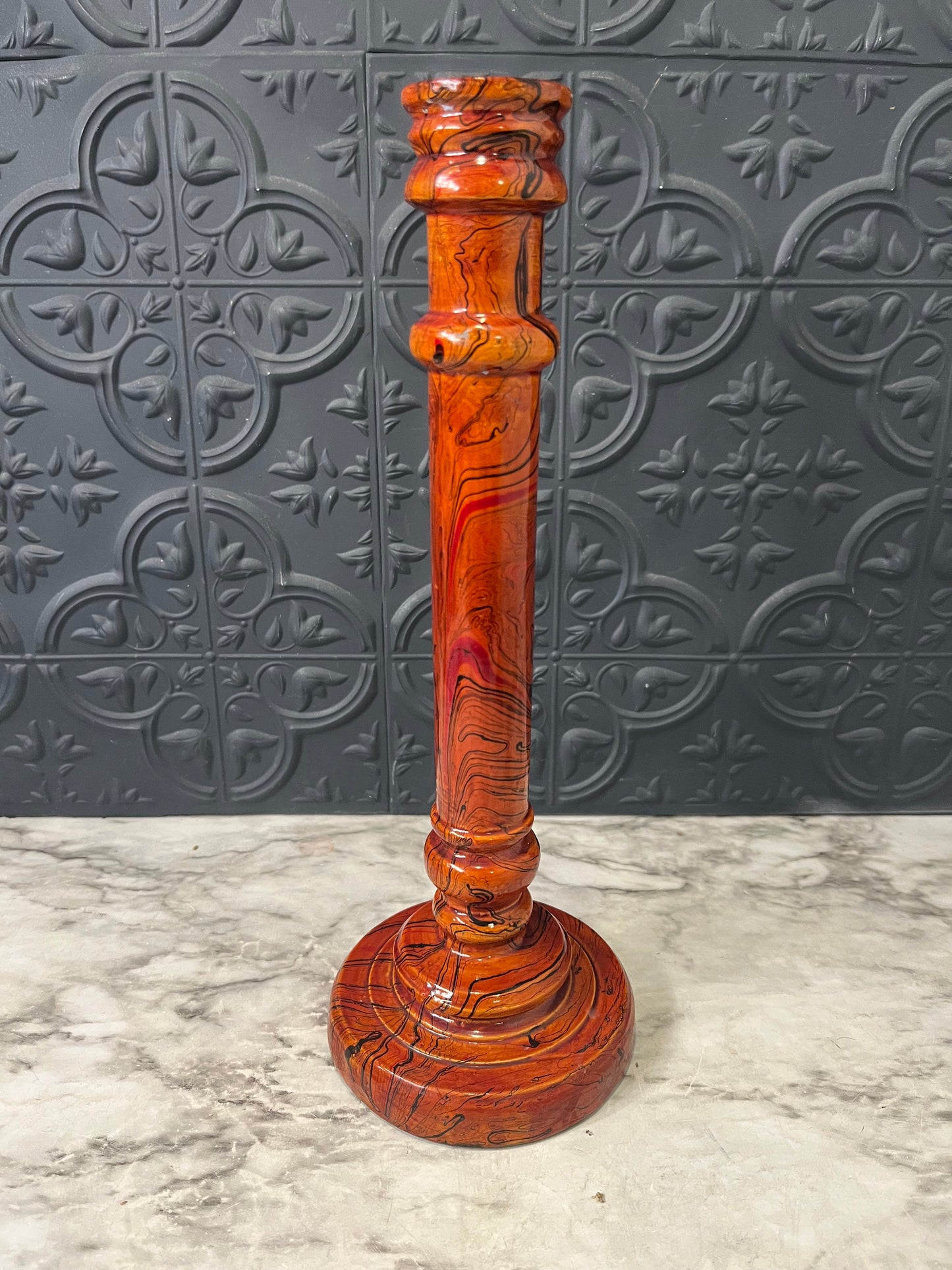 Marbled Wood Candle Holder