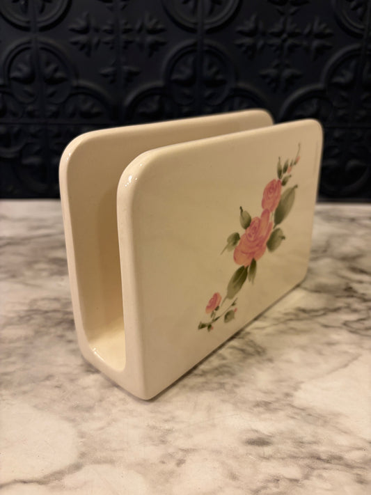 Ceramic Napkin Holder with Pink Flowers