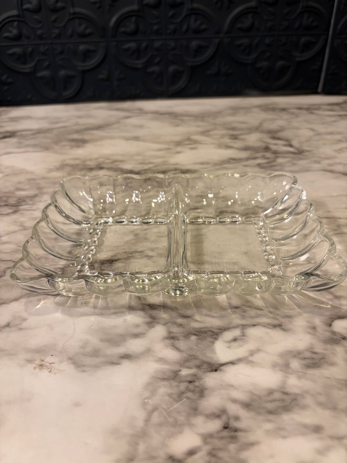 Small Glass Split Plate with Scallopped edge