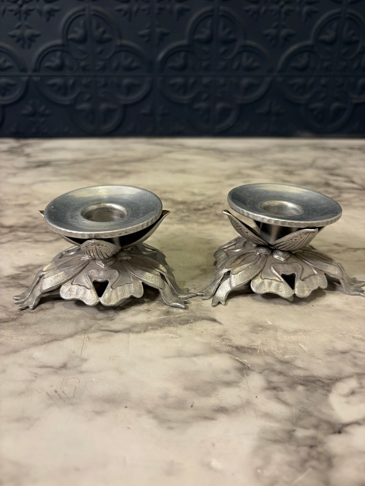 Pressed Aluminum Candle Holder Set with Bow