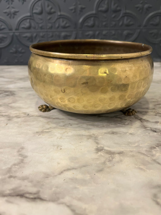 Hammered Brass Footed Shallow Pot