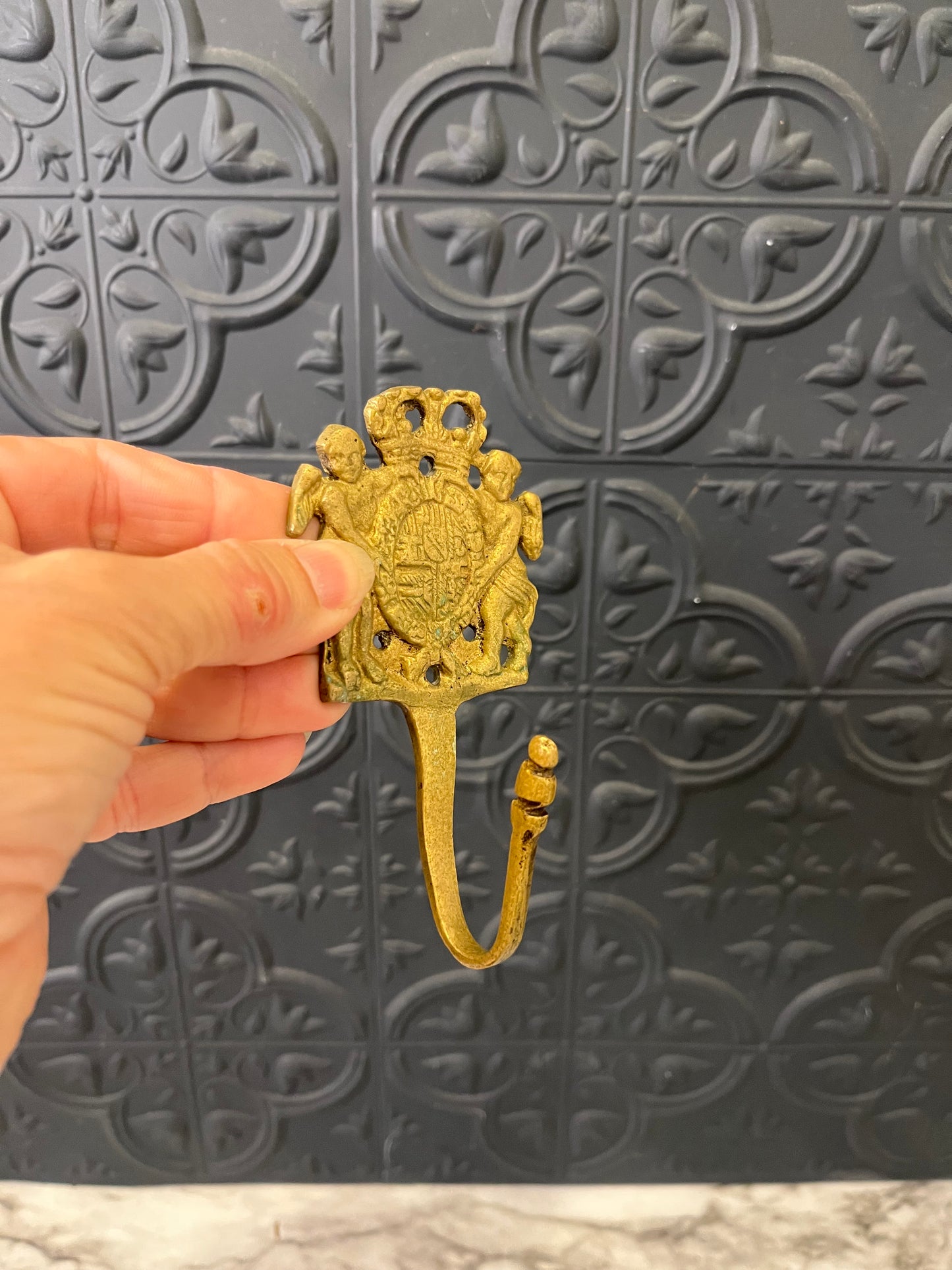 Vintage Brass Wall Hook with Cherubs