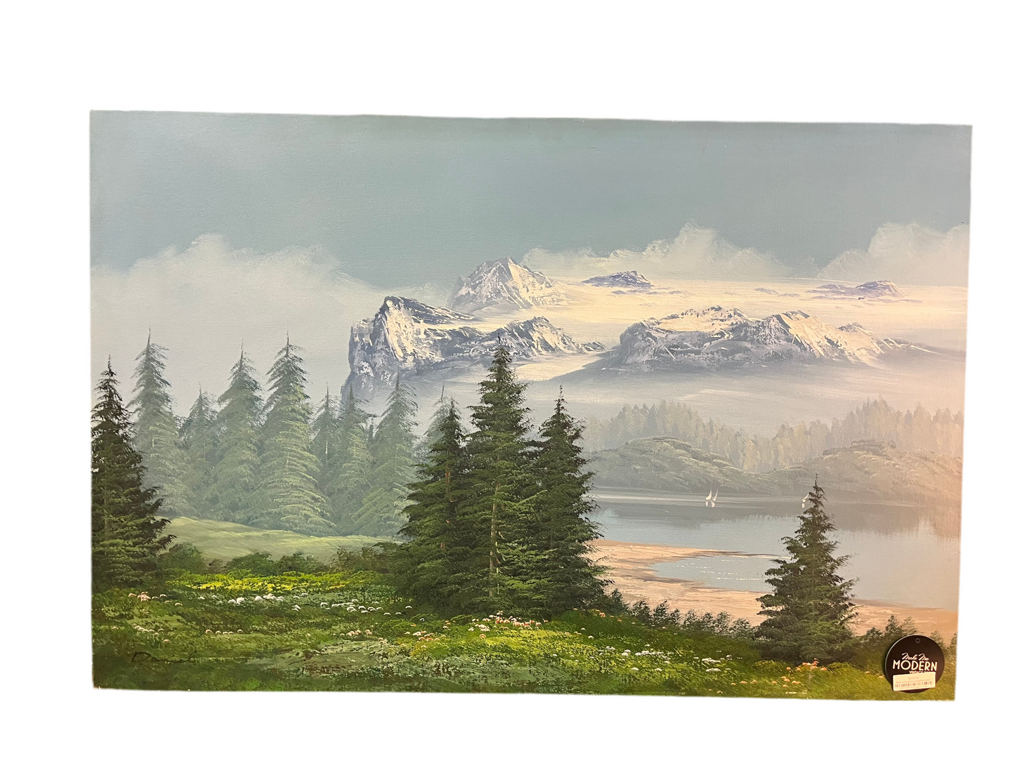 Blue and green original Landscape painting signed Daniel
