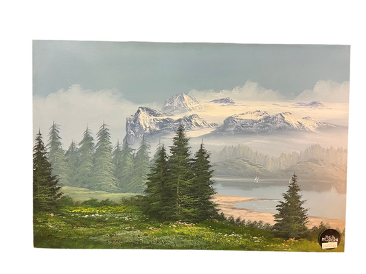 Blue and green original Landscape painting signed Daniel