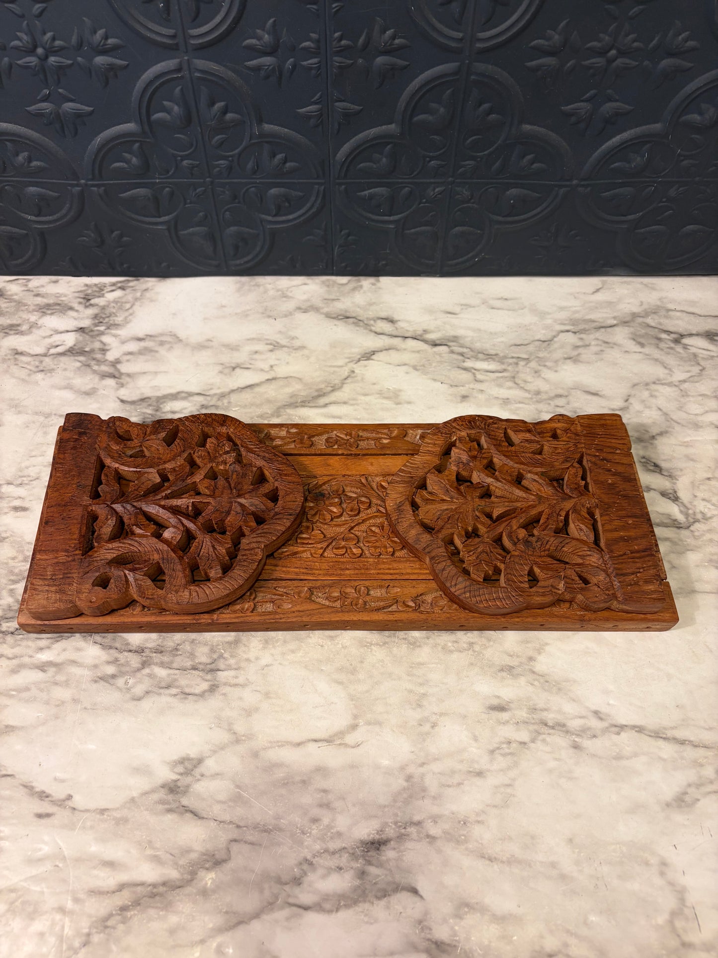 13"-19" Carved Wood Expandable Bookends