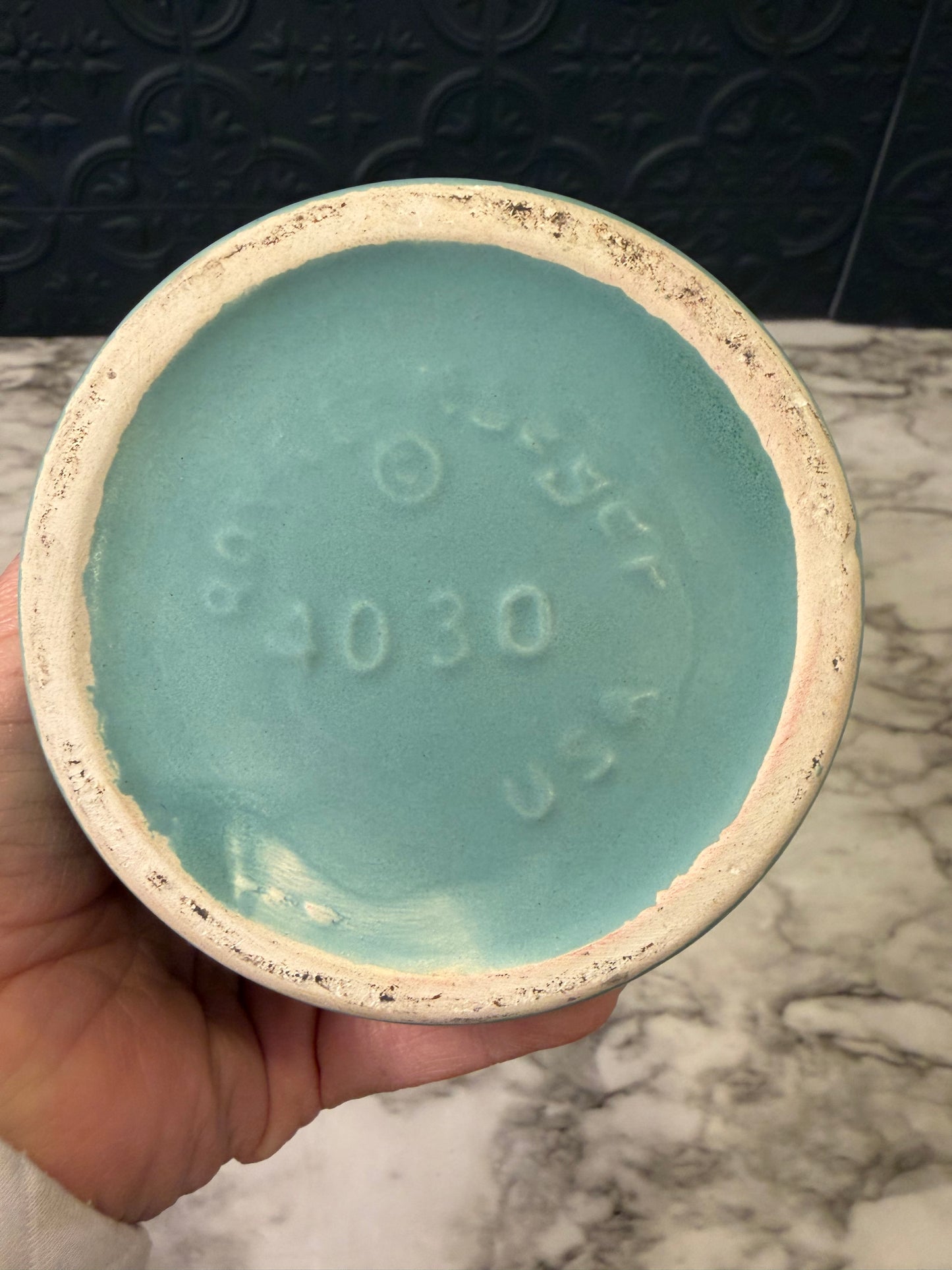 Vintage Royal Haeger Vase Turquoise with White Drip