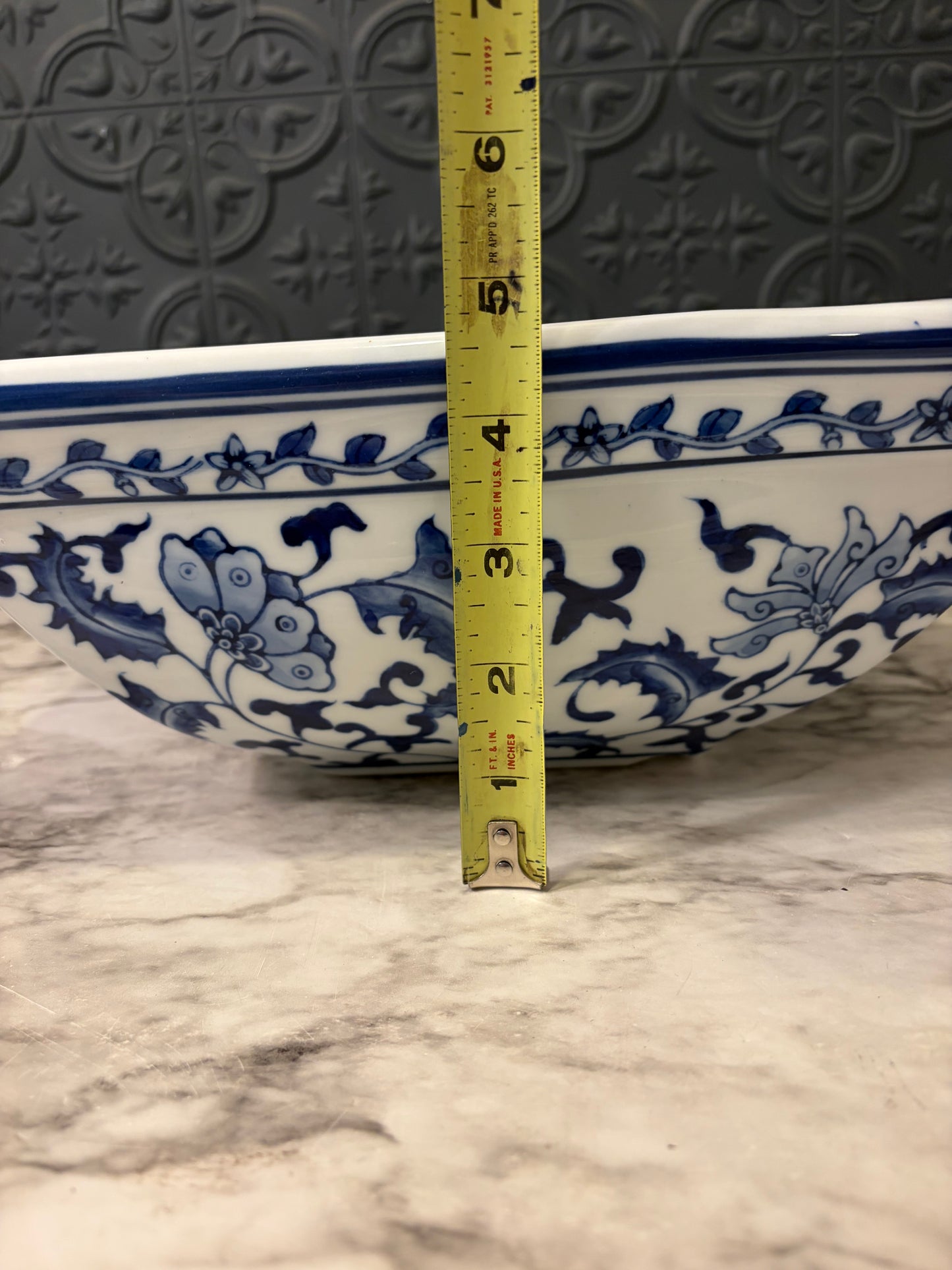 Blue and White Ceramic Planter 12"