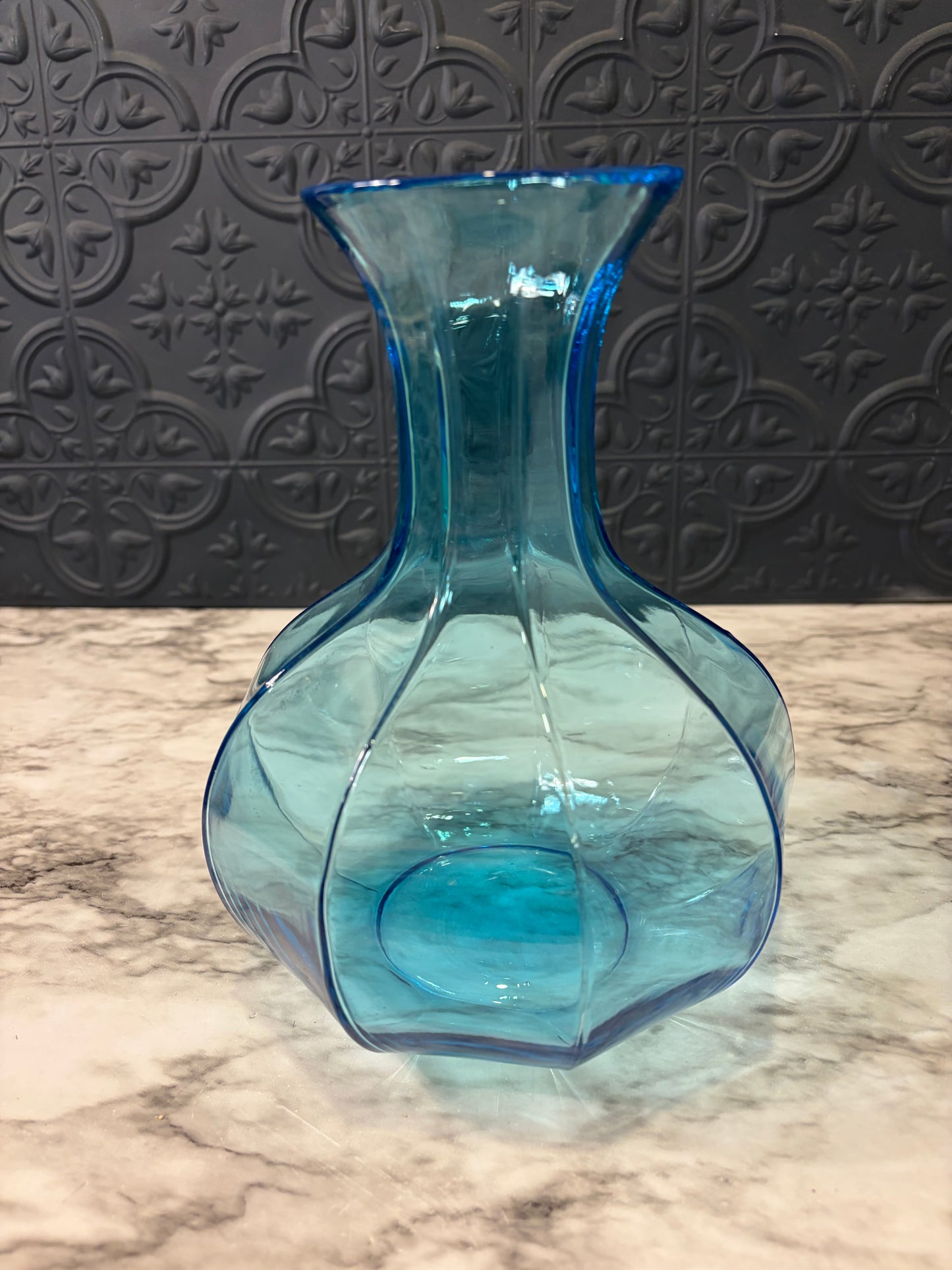 Aqua Blue Indiana Glass Octagon Vase