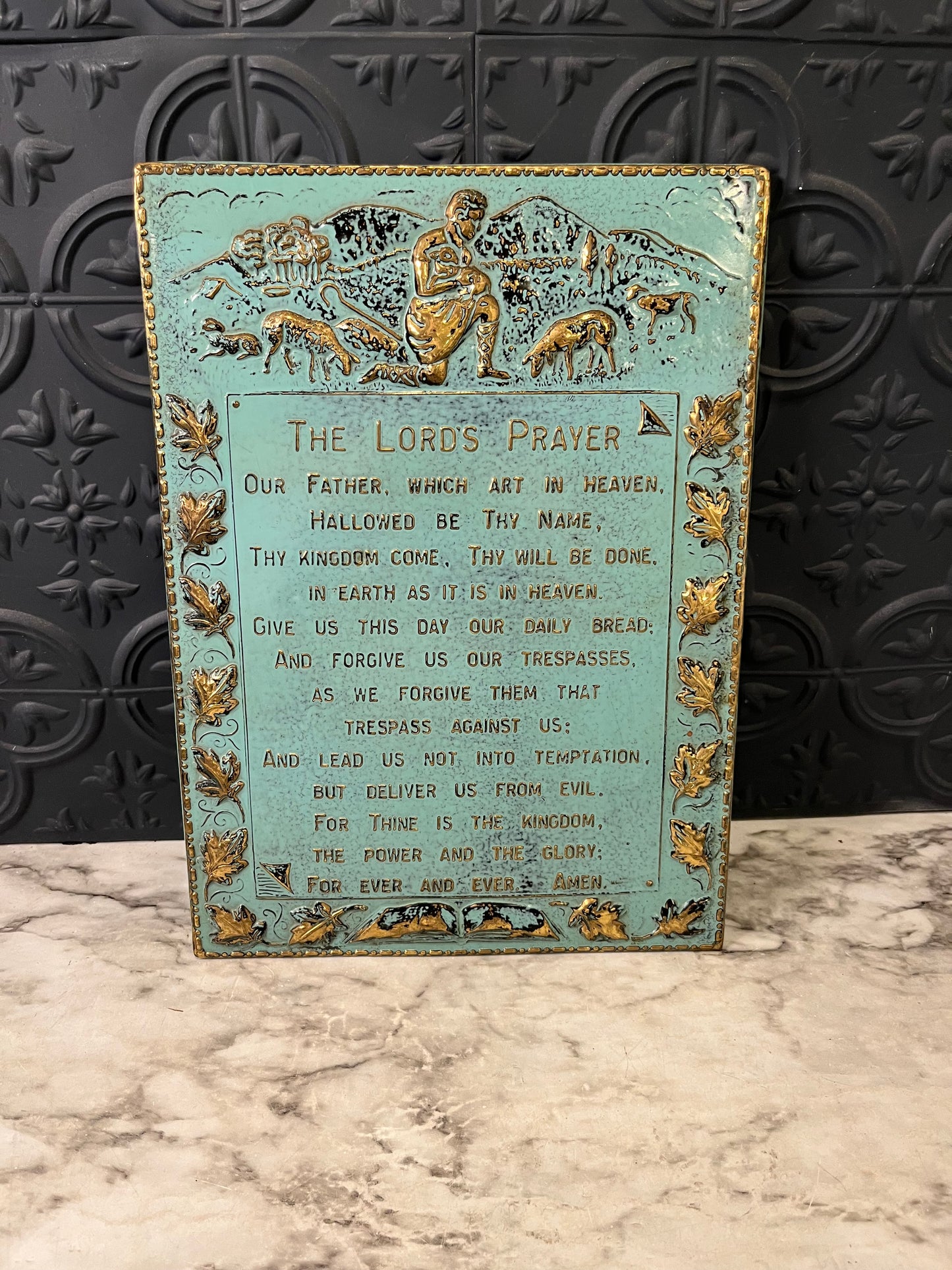 The Lords Prayer Brass Relief Aqua