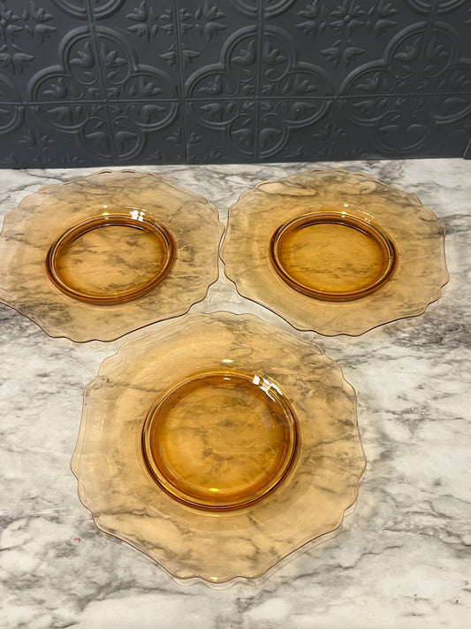 Amber glass Cambridge Salad plates x3