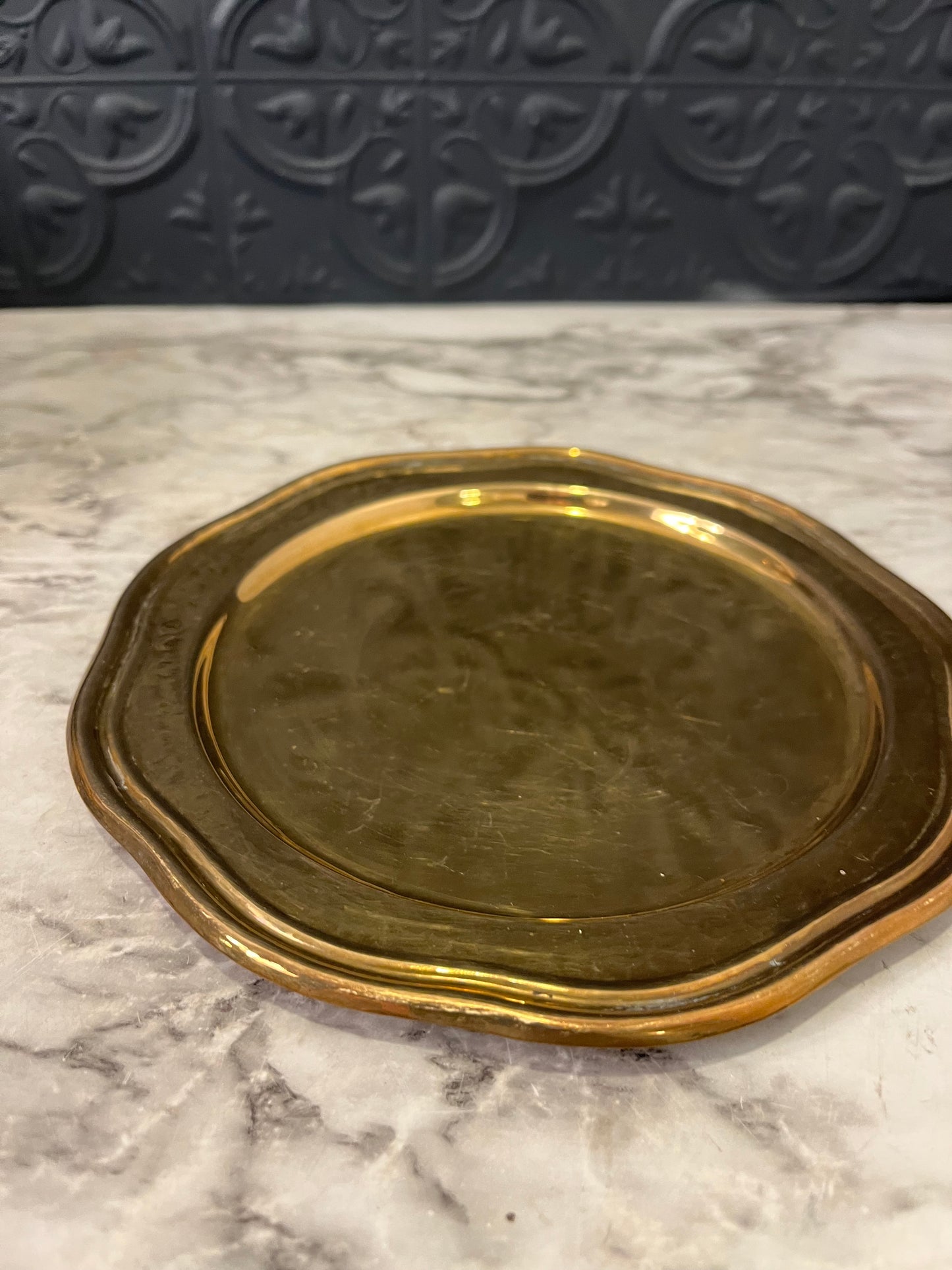 Brass Round Tray with Wavy Edge 7