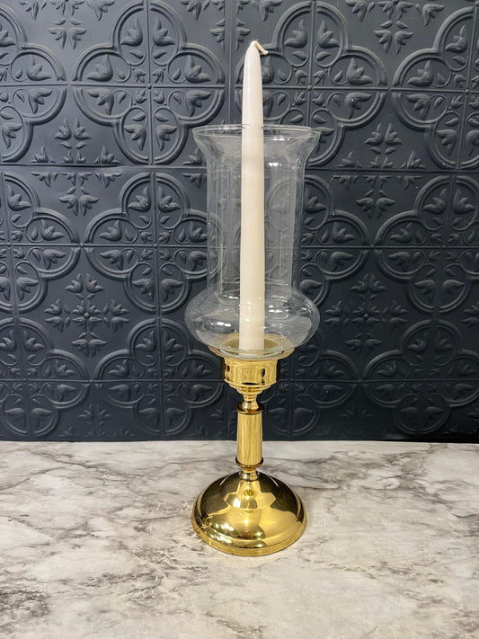 Brass and Glass Hurricane Candle Holder 12.5”