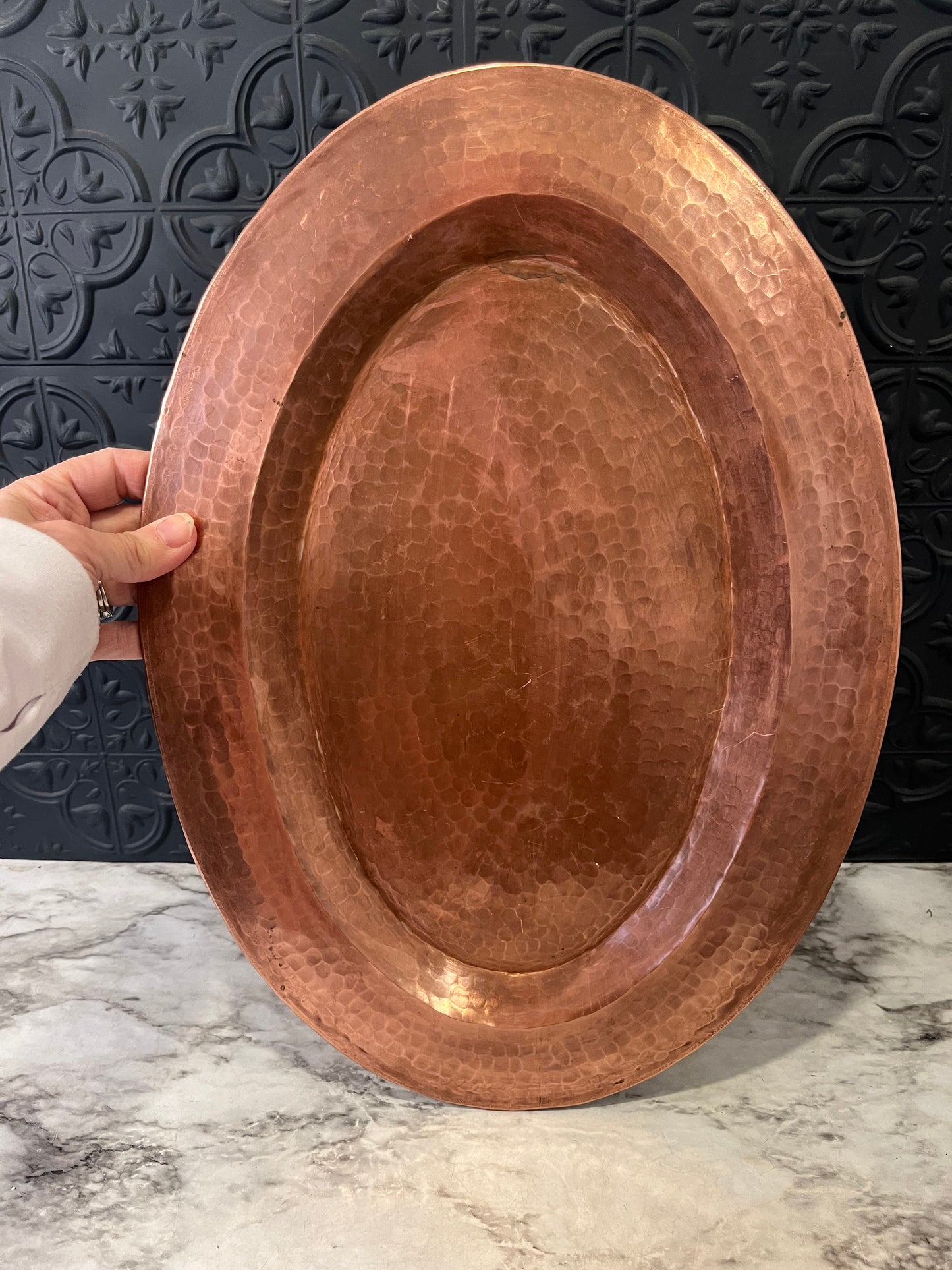 Oval Hammered Copper Tray 17"