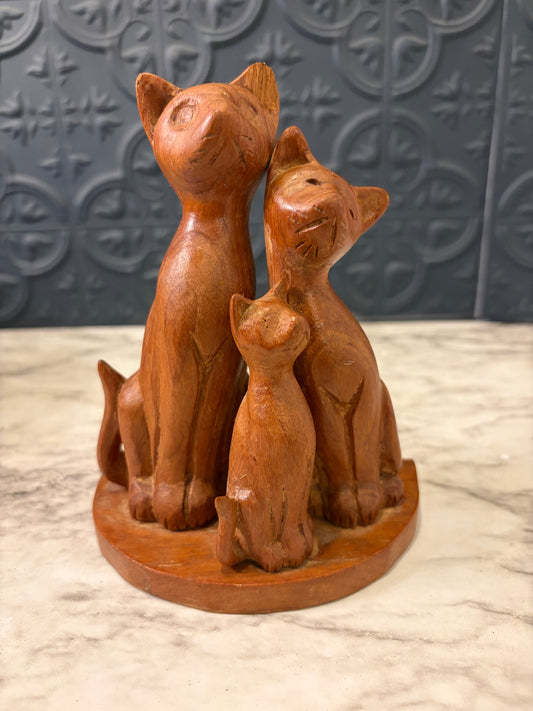 Wooden Cat Family