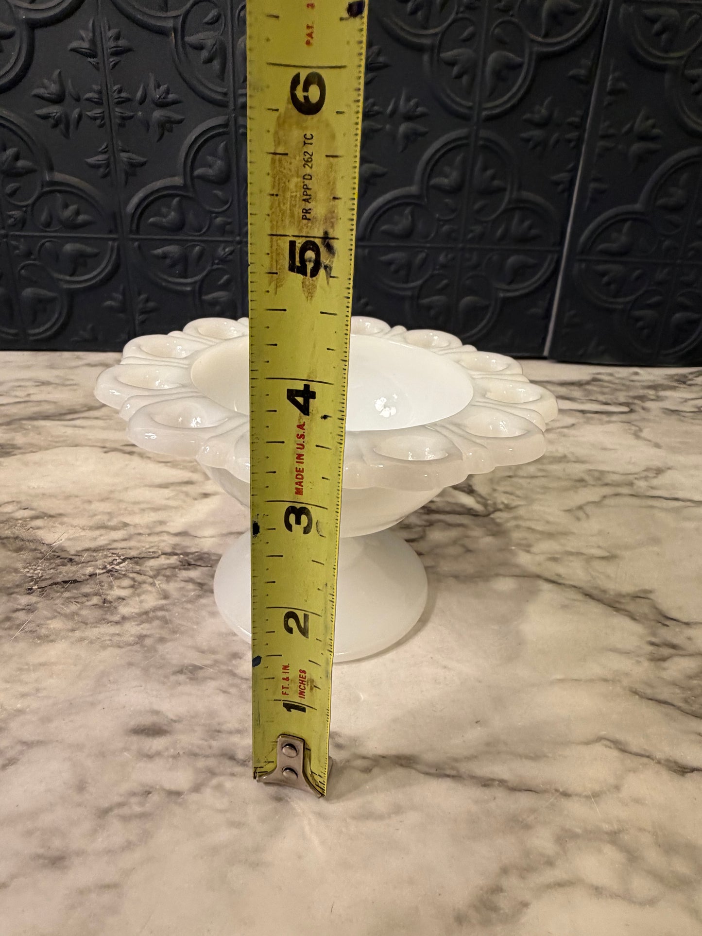 Milk Glass Pedestal Bowl with Lace Edge
