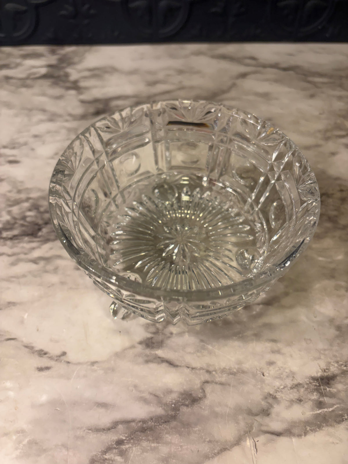 Clear Cut Glass Bowl with 3 feet